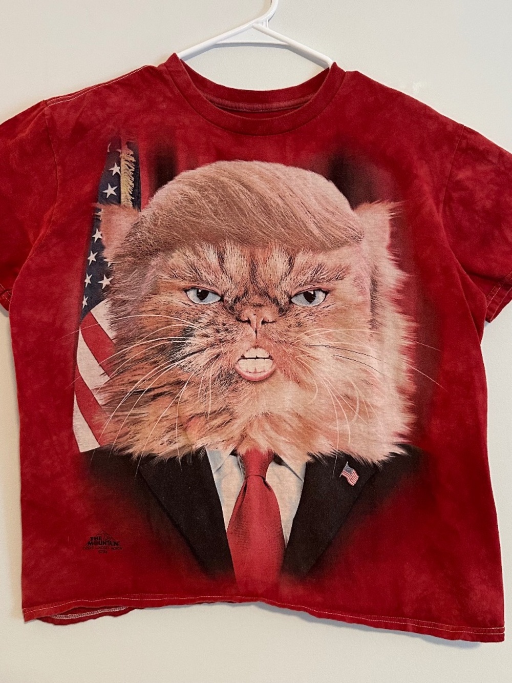 Men's President Donald Trump Cat T-Shirt Medium Red Tie Dye Y2K Short Sleeve